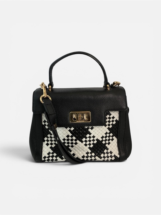 Michael Kors Handbags - Michael Kors Woven Leather Satchel Crossbody Bag Black White Top Handle Purse